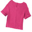 Strawberry Pink Textured Knit Split Neck Cuffed Short Sleeve Top