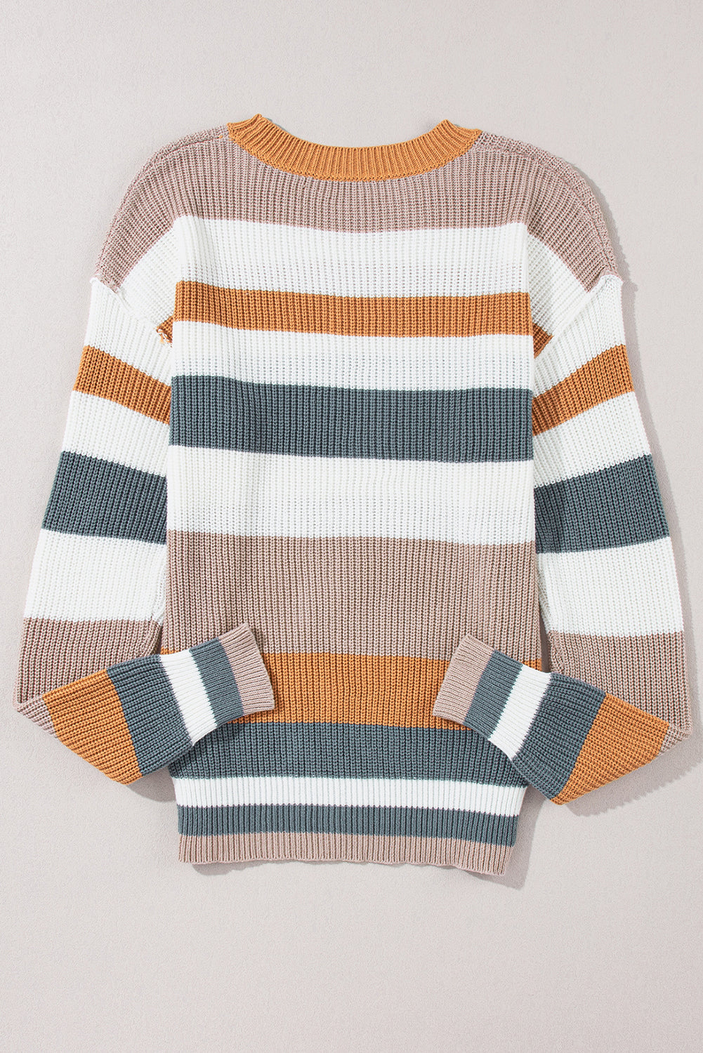 Taupe Classic Round Neck Colorblock Knit Sweater