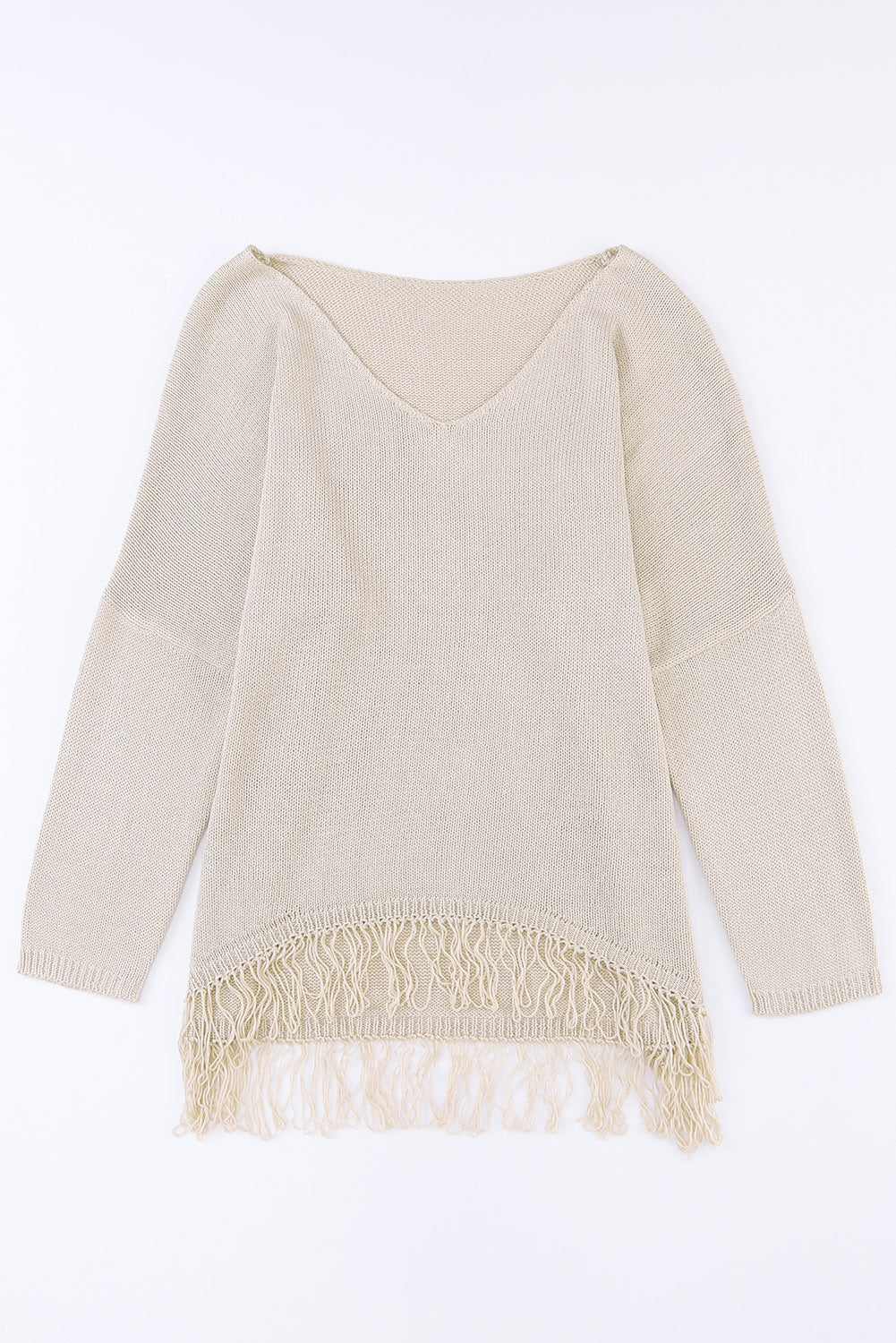 Khaki Lightweight Knit Fringe Hem Loose Sweater