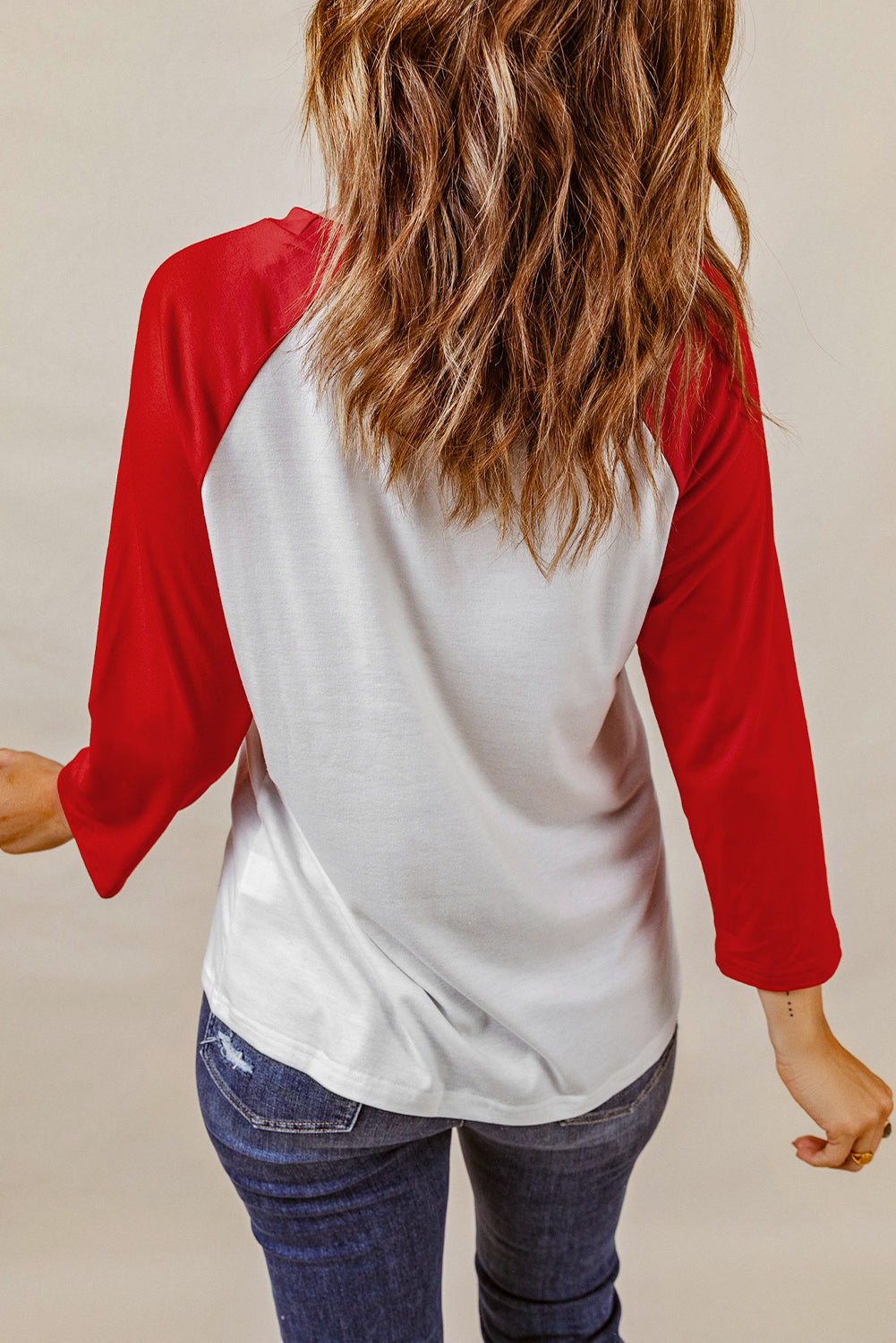 Fiery Red Color Block Raglan Sleeve Pullover Top