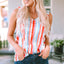 Multicolor Striped V Neck Ruffle Straps Tank Top