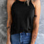 Black Solid Color Crew Neck Tank Top