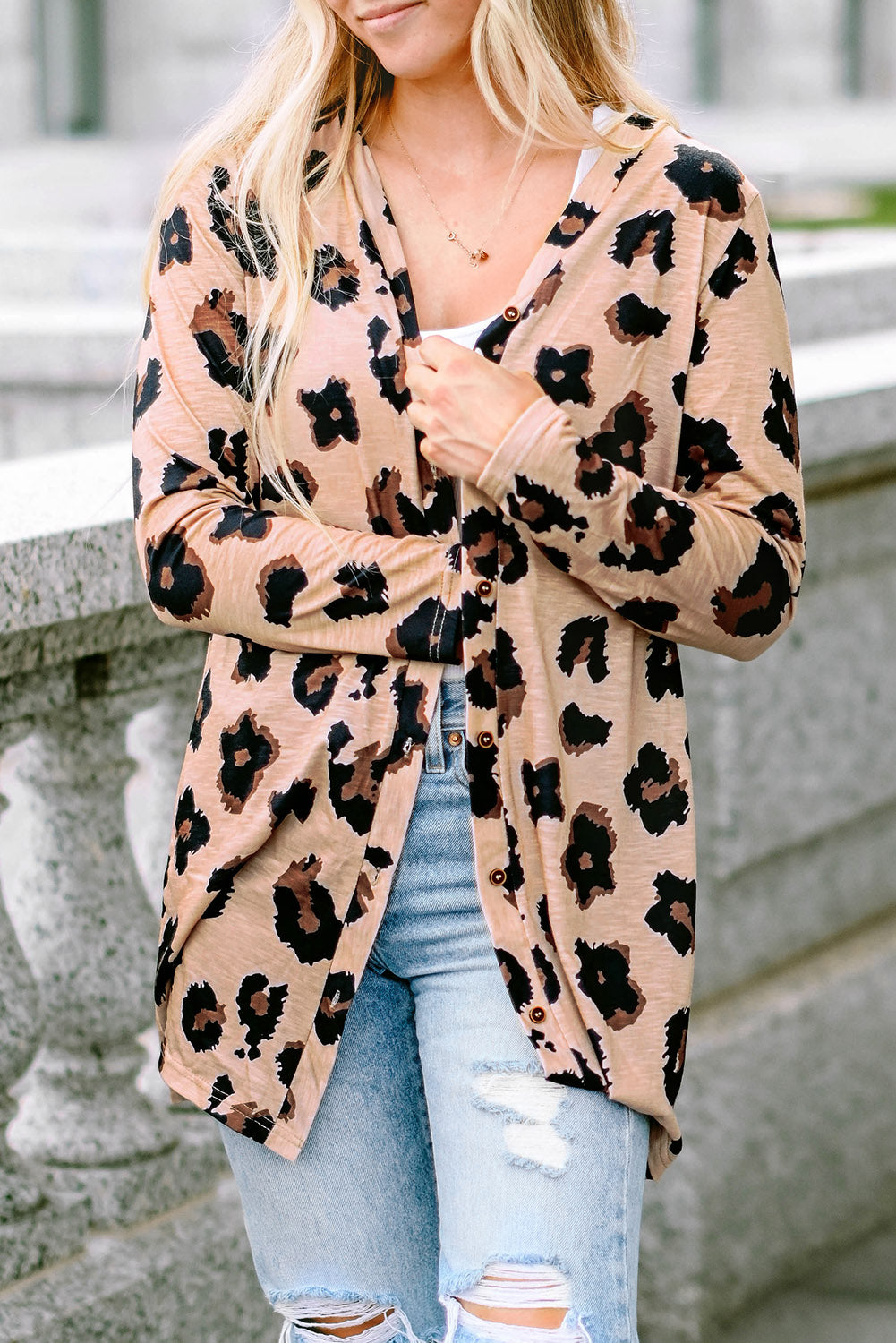 Leopard Printed Open Front Cardigan