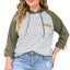 Green Striped Raglan Sleeve Buttoned Pocket Plus Size Hoodie