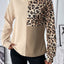 Pale Khaki Leopard Colorblock Waffle Knit Top