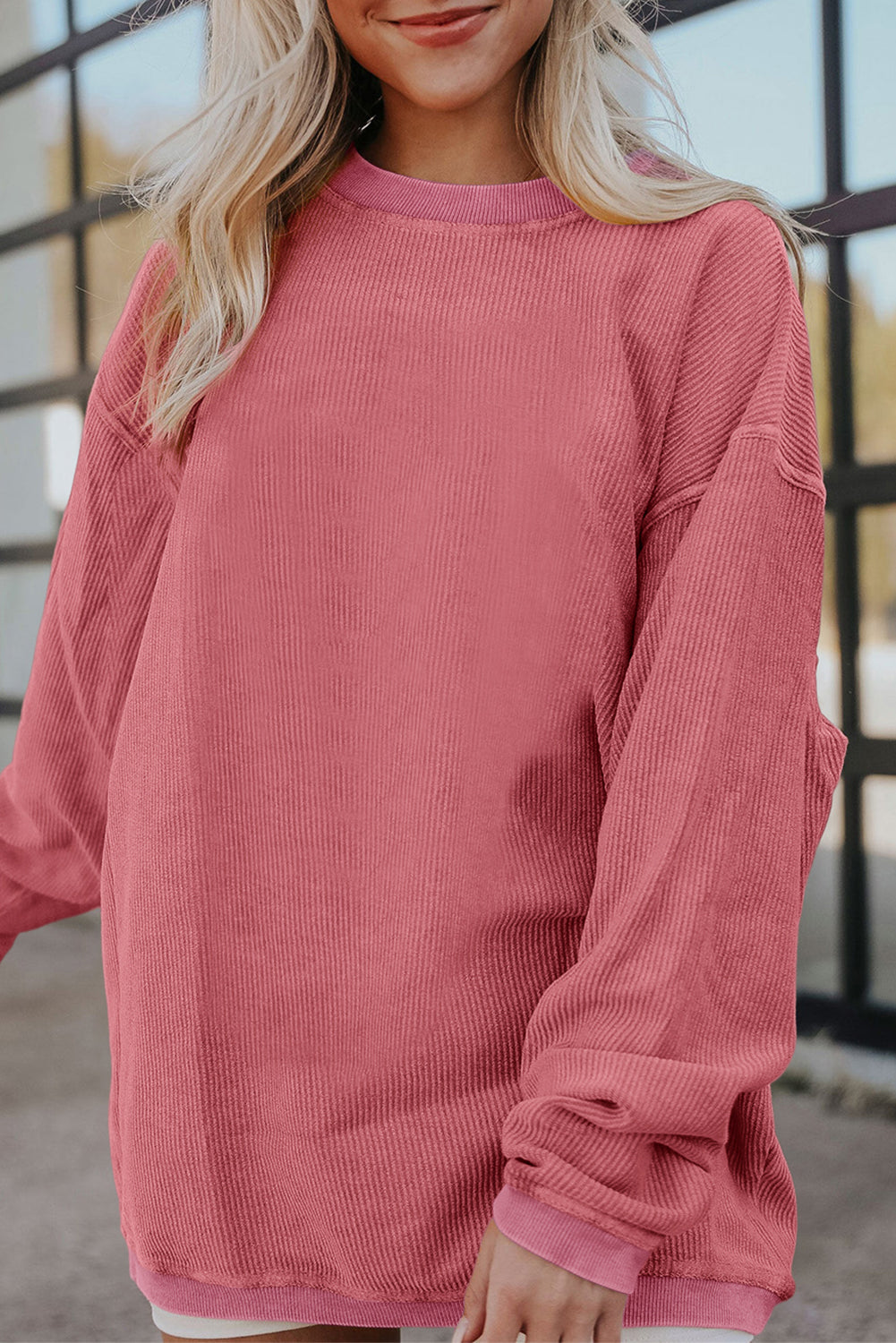 Apricot Ribbed Corded Oversized Sweatshirt