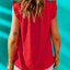 Fiery Red Ruffled Ribbed O-neck Sleeveless Top