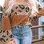 Leopard Colorblock Patchwork V-Neck Loose Sleeve Knit Top