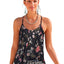 Black Floral Spaghetti Straps Strappy Back Tank Top