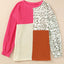 Leopard Patchwork Color Block Ribbed Long Sleeve Top