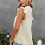 White Contrast Trim Ruffled Crew Neck Sleeveless Top