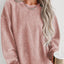 Pink Solid Ribbed Knit Round Neck Pullover Sweatshirt