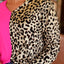 Rose Leopard Color Block Roll Tab Sleeve V Neck Top