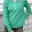 Green Trimmed Neckline Waffle Knit Henley Top