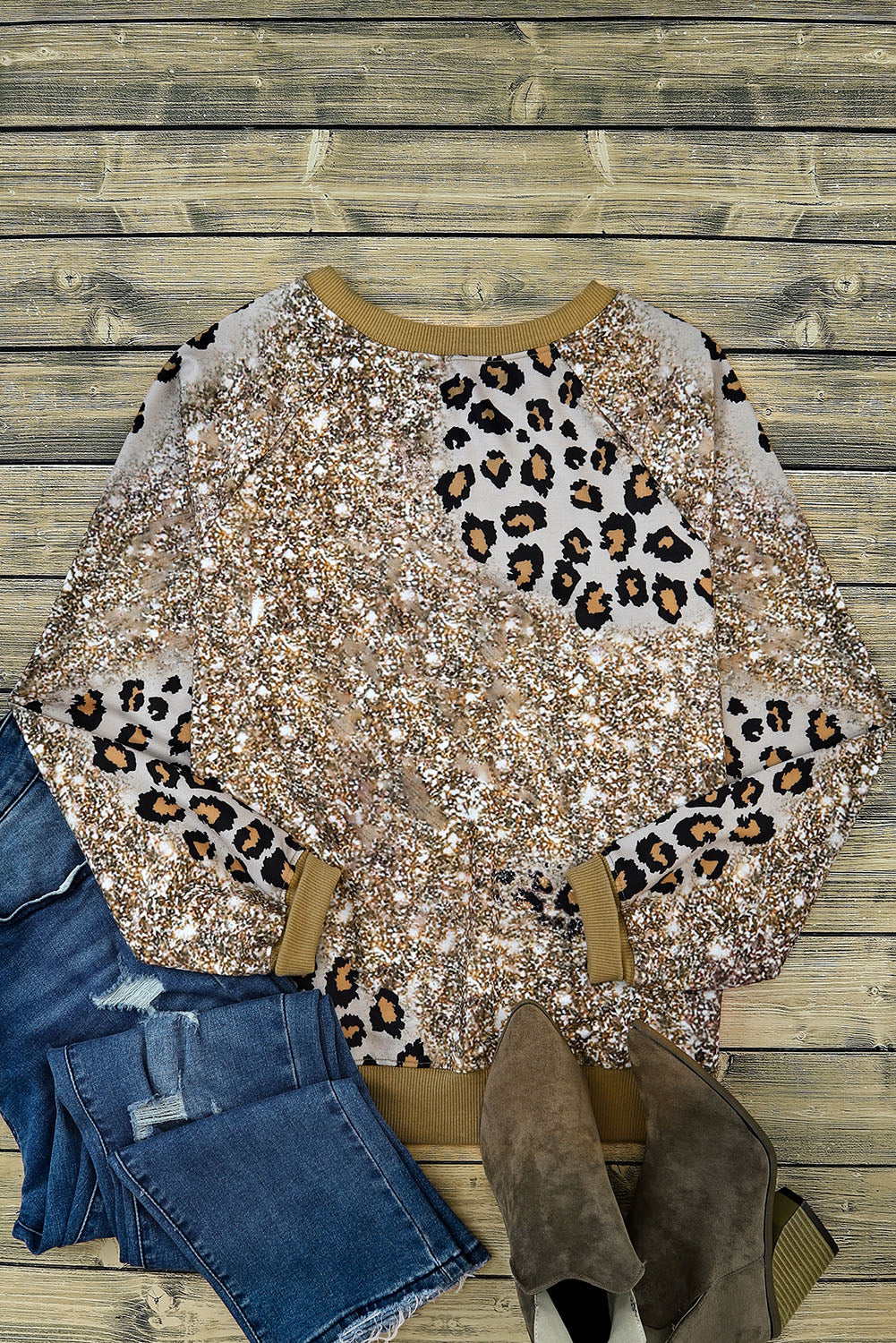 Leopard Print Bleached Long Sleeve Top