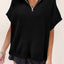 Black Quarter Zip Short Batwing Sleeve Sweater