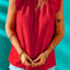 Fiery Red Ruffled Ribbed O-neck Sleeveless Top