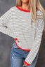 Contrast Trimmed Striped Drop Shoulder Sweater