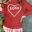 Racing Red Heart XOXO Chenille Embroidered Textured Sweatshirt