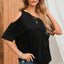 Black Solid Asymmetrical Neck Loose Casual T-Shirt