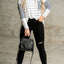 Stripe Patchwork High Low Side Slits Long Sleeve Top