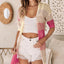 Pink Ribbed Short Sleeve Ombre Eyelet Knitted Cardigan