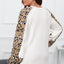 Beige Printed Plus Size Waffle Knit Contrast Leopard Long Sleeve Top