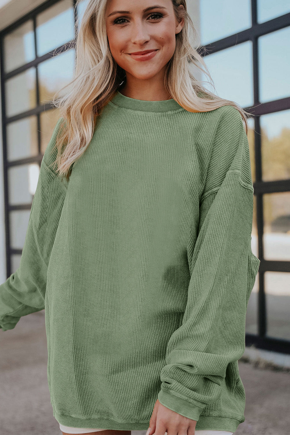 Apricot Ribbed Corded Oversized Sweatshirt