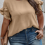 Light French Beige Ruffled Short Sleeve Plus Size Top