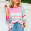 Pink Color Block Striped Three-Quarter Sleeve Knitted Top