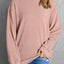 Pink Solid Ribbed Knit Round Neck Pullover Sweatshirt