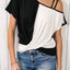 Black Asymmetric Colorblock Strappy Cold Shoulder Twist Hem Top