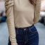 Khaki Buttoned Puff Long Sleeve Sheath Top