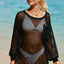 Black Fishnet Hollow-out Long Sleeve Beach Cover up