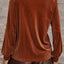 Chestnut Half Zip V Neck Ribbed Velvet Top