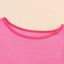 Pink Color Block Striped Three-Quarter Sleeve Knitted Top