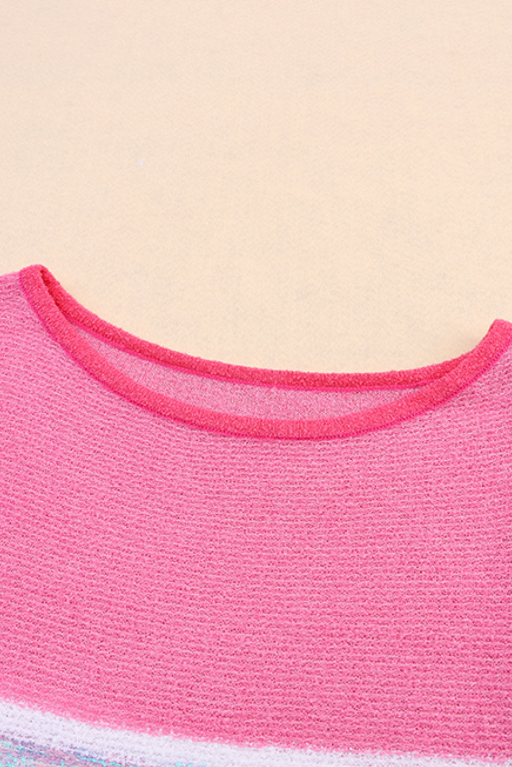 Pink Color Block Striped Three-Quarter Sleeve Knitted Top