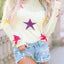 White Colorful Star Pattern Loose Sweater