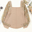 Light French Beige Floral Gauze Sleeve Patchwork Ribbed Knit Top