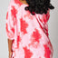 Red Plus Size Tie-dye Print 3/4 Sleeve Tunic Top