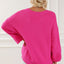 Rose Red Pearl Embellished Fuzzy Hearts V Neck Sweater