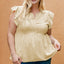 Golden Fleece Plus Size Swiss Dot Lace Trim Split Neck Babydoll Top