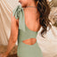 Laurel Green Knotted One Shoulder Hollow-out One Piece Swimsuit