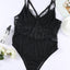 Black Spaghetti Straps Lace Panel Bodysuit