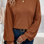 Chestnut Ribbed Knit Drop Shoulder Ruffled Sleeve Textured Top