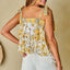 Yellow Floral Patchwork Tied Straps Buttoned Tank Top