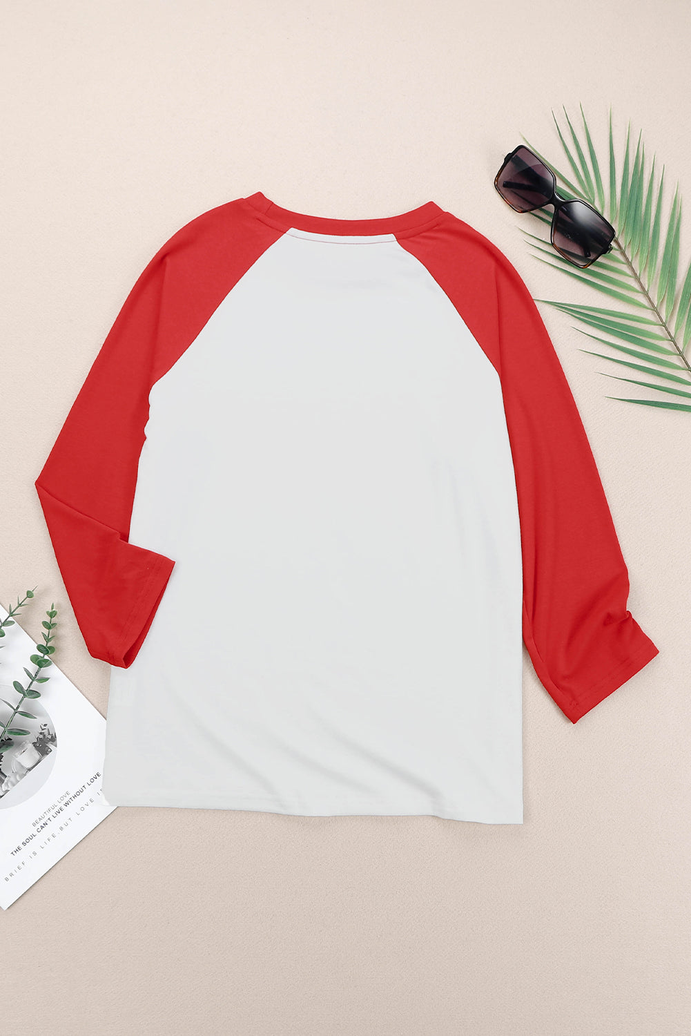 Fiery Red Color Block Raglan Sleeve Pullover Top