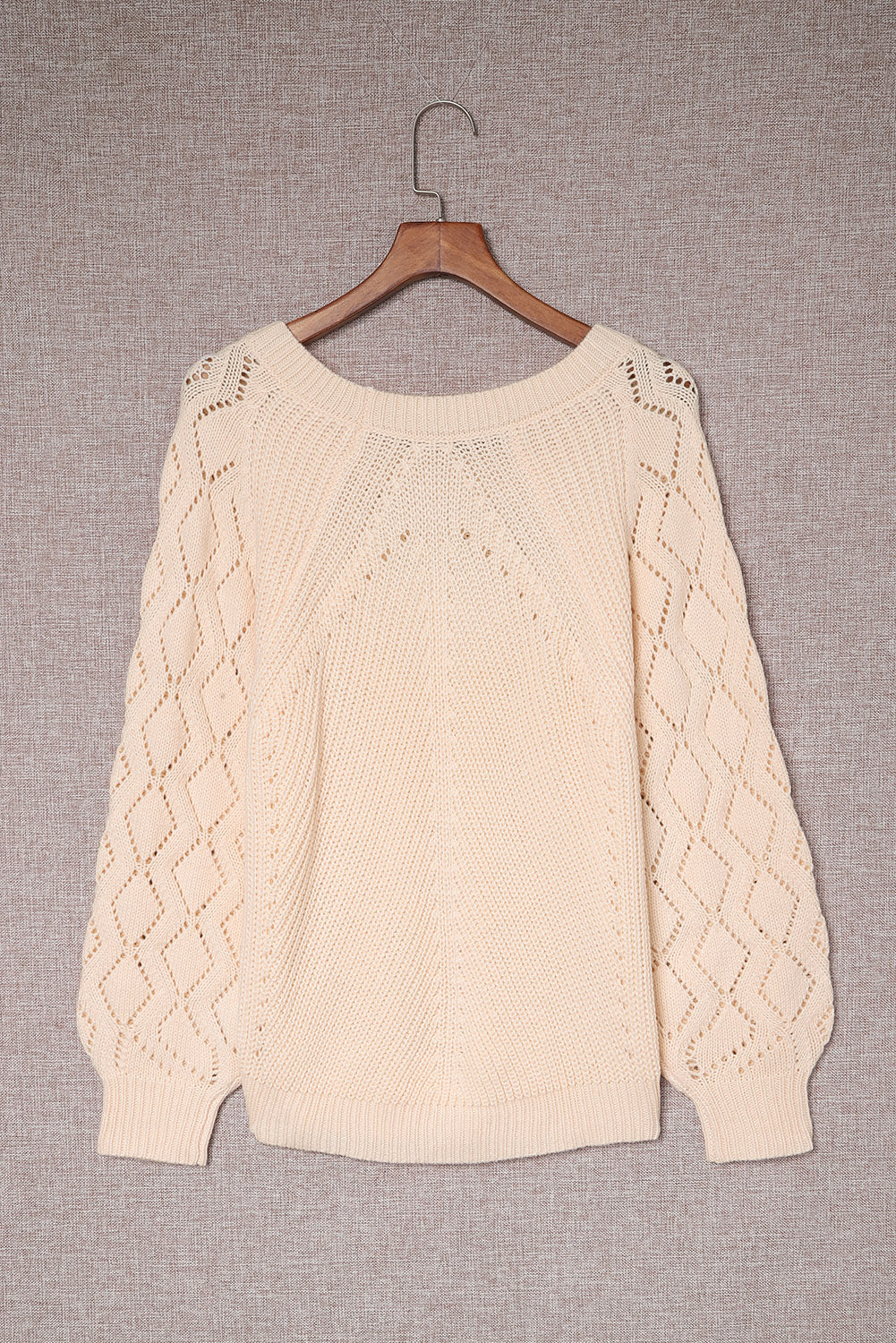 Gray Hollow-out Puffy Sleeve Knit Sweater