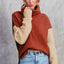 Clay Red Color Block Turtle Neck Drop Shoulder Knit Sweater