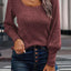 Mineral Red Ribbed Bishop Sleeve Round Neck Top